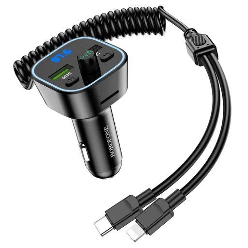 Borofone Bluetooth FM transmitter BC45 Prestige MP3, Bluetooth 2xUSB QC 3.0 18W Type C - Lightning kábellel fekete - 9