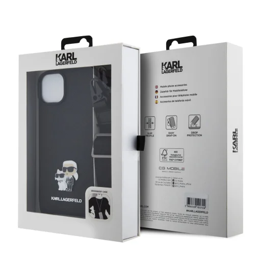 iPhone 15 Plus Karl Lagerfeld Saffiano Crossbody Metal Karl és Choupette keresztpántos tok, telefontok fekete - 3