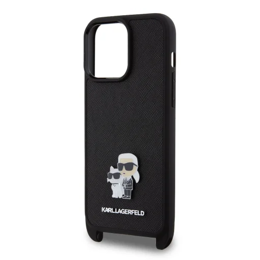 iPhone 15 Pro Max Karl Lagerfeld Saffiano Crossbody Metal Karl a Choupette puzdro na telefón čierne - 2