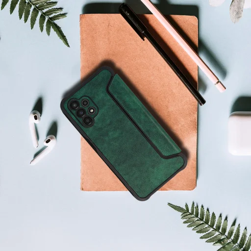 Samsung Galaxy A22 5G Razor Leather bőr fliptok sötétzöld - 8