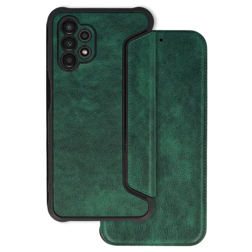 Samsung Galaxy A22 5G Razor Leather bőr fliptok sötétzöld - 1
