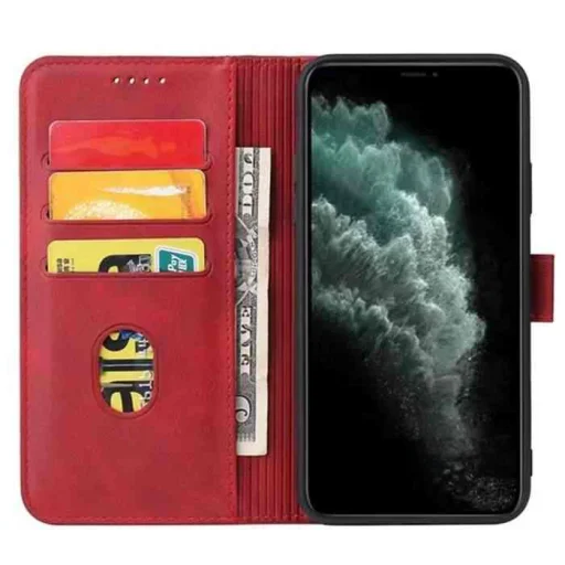 Honor 70 mágneses PU bőr fliptok kártyatartóval piros Alphajack - 3