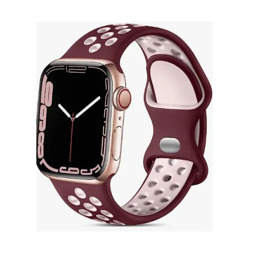 Apple Watch 1/2/3/4/5/6/7/8/9/SE (38/40/41mm) TRPH szilikon óraszíj bordó-rózsaszín - 1