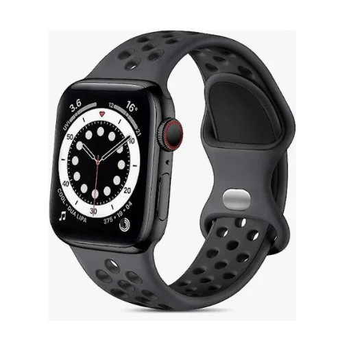 Apple Watch 1/2/3/4/5/6/7/8/9/SE/Ultra (42/44/45/49mm) TRPH szilikon óraszíj fekete-fekete - 1