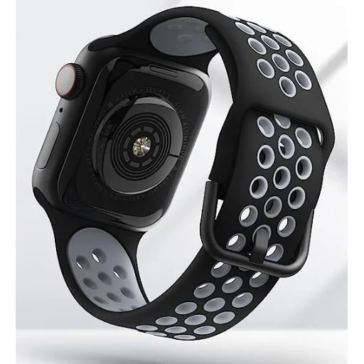 Apple Watch 1/2/3/4/5/6/7/8/9/SE/Ultra (42/44/45/49mm) TRPH szilikon óraszíj fekete-szürke - 1