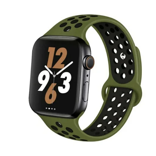 Apple Watch 1/2/3/4/5/6/7/8/9/SE (38/40/41mm) TRPH szilikon óraszíj zöld-fekete - 1