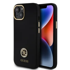 iPhone 15 Guess Liquid Silicone 4G Strass Metal Logo tok fekete (GUHCP15SM4DGPK)