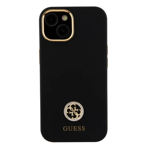 iPhone 15 Guess Liquid Silicone 4G Strass Metal Logo tok fekete (GUHCP15SM4DGPK) - 3
