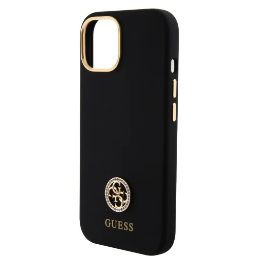 iPhone 15 Guess Liquid Silicone 4G Strass Metal Logo tok fekete (GUHCP15SM4DGPK) - 4