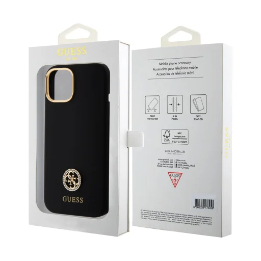 iPhone 15 Guess Liquid Silicone 4G Strass Metal Logo tok fekete (GUHCP15SM4DGPK) - 5