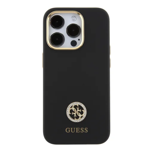 iPhone 15 Pro Guess Liquid Silicone 4G Strass Metal Logo tok fekete (GUHCP15LM4DGPK) - 5