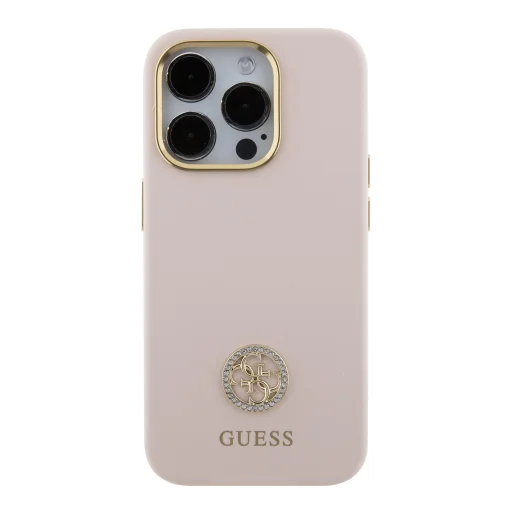 iPhone 15 Pro Max Guess Liquid Silicone 4G Strass Metal Logo tok rózsaszín (GUHCP15XM4DGPP) - 6