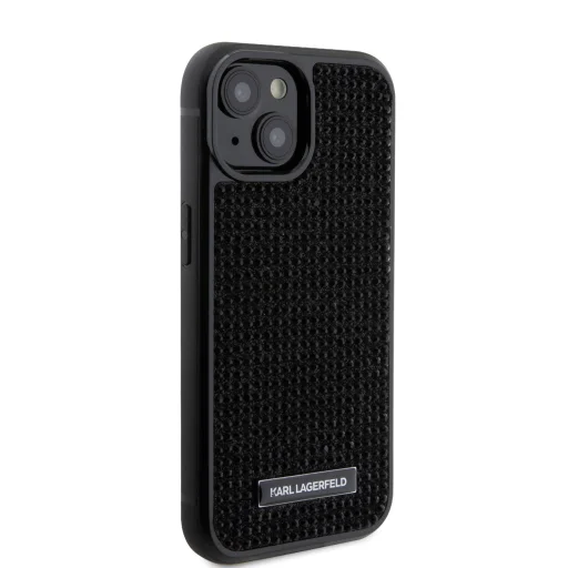  iPhone 15 Fekete Karl Lagerfeld KLHCP15SHDSPLK Rhinestone Plate Metal Logo tok - 5