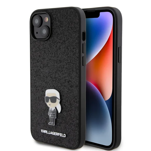  iPhone 15 Karl Lagerfeld KLHCP15SGKNPSK Fekete Glitter Metal Ikonik tok - 1