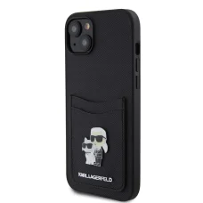  iPhone 15 Fekete Karl Lagerfeld KLHCP15SSAPKCNPK PU Saffiano Kártyatartó fém Karl és Choupette tok