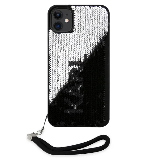 iPhone 11 Karl Lagerfeld Sequins Reversible tok fekete/ezüst (KLHCN61PSQRKS) - 2
