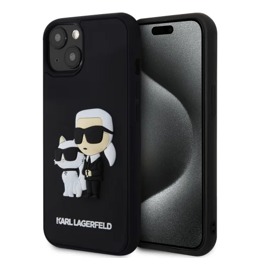 iPhone 13 Karl Lagerfeld KLHCP13M3DRKCNK 3D Rubber Karl and Choupette tok fekete - 3