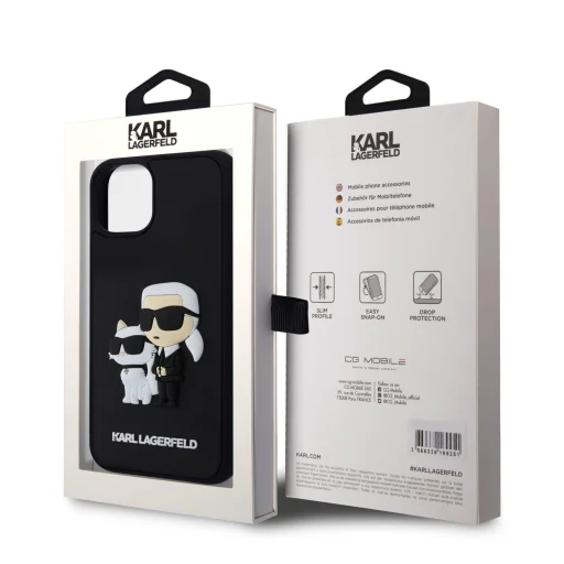 iPhone 13 Karl Lagerfeld KLHCP13M3DRKCNK 3D Rubber Karl and Choupette tok fekete - 2