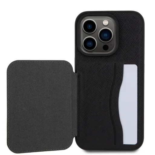 iPhone 15 Pro Max Karl Lagerfeld KLHCP15XSAKCSCK PU Saffiano Card Slot Stand Karl and Choupette tok fekete - 3