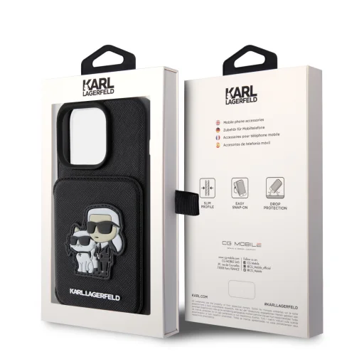 iPhone 15 Pro Max Karl Lagerfeld KLHCP15XSAKCSCK PU Saffiano Card Slot Stand Karl and Choupette tok fekete - 5