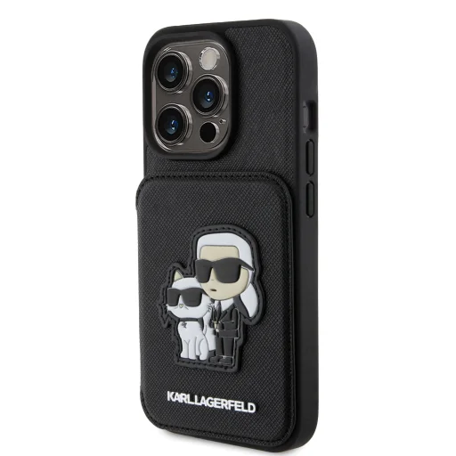 iPhone 15 Pro Max Karl Lagerfeld KLHCP15XSAKCSCK PU Saffiano Card Slot Stand Karl and Choupette tok fekete - 6