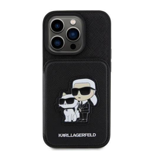 iPhone 15 Pro Max Karl Lagerfeld KLHCP15XSAKCSCK PU Saffiano Card Slot Stand Karl and Choupette tok fekete - 7