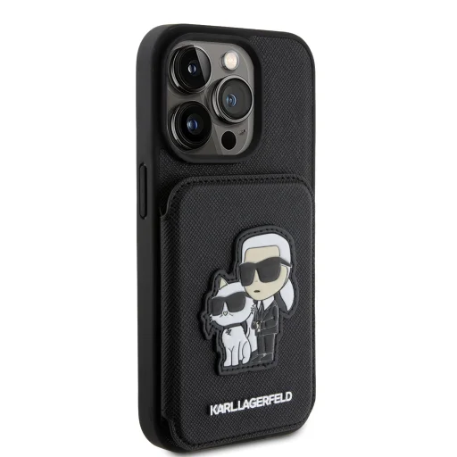 iPhone 15 Pro Max Karl Lagerfeld KLHCP15XSAKCSCK PU Saffiano Card Slot Stand Karl and Choupette tok fekete - 8