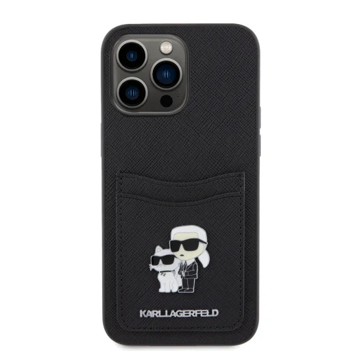  iPhone 15 Pro Karl Lagerfeld KLHCP15LSAPKCNPK PU Saffiano Kártyatartó Méretű Metal Karl és Choupette tok fekete - 4