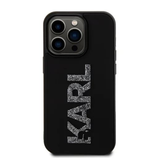  iPhone 15 Pro Karl Lagerfeld 3D Rubber Glitter Logo tok fekete KLHCP15L3DMBKCK - 3