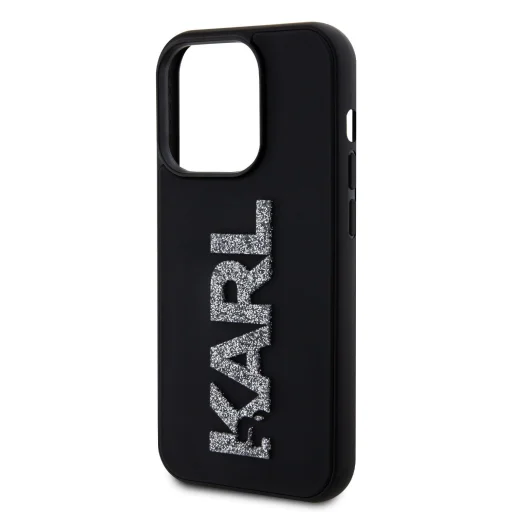  iPhone 15 Pro Karl Lagerfeld 3D Rubber Glitter Logo tok fekete KLHCP15L3DMBKCK - 2
