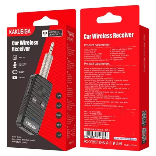 KAKUSIGA KSC-775 YINHU Bluetooth adapter mikrofonnal AUX mini jack 3,5 mm + microSD fekete - 5