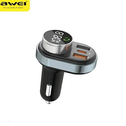 AWEI Bluetooth 5.0 MP3 kihangosító FM transmitter 1xUSB + 1xUSB-C (C-843) fekete - 2