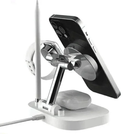 AWEI Indukciós töltő 4 az 1-ben 15 W gyorstöltő (W22) fekete (iPhone Magsafe, Apple Watch, Airpods, Apple Pencil Lightning) - 4