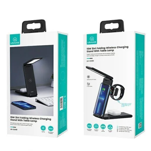 USAMS indukciós töltő lámpával 3 az 1-ben 15W fekete - 7