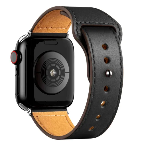 Apple Watch 1/2/3/4/5/6/7/8/9/SE (38/40/41mm) TRPH bőr óraszíj fekete - 1