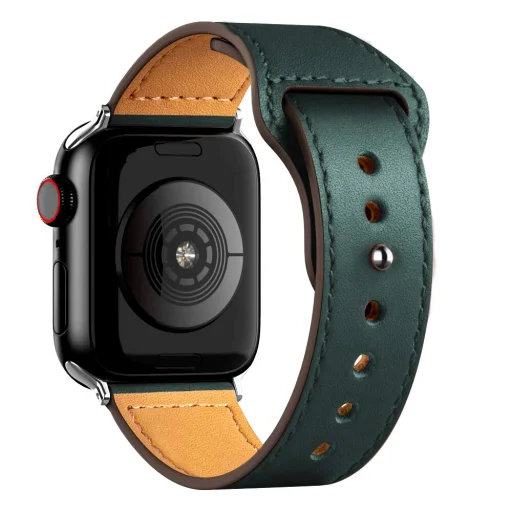 Apple Watch 1/2/3/4/5/6/7/8/9/SE (38/40/41mm) TRPH bőr óraszíj oxford zöld - 1