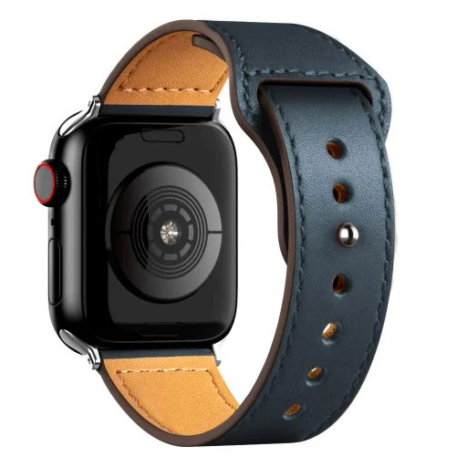 Apple Watch 1/2/3/4/5/6/7/8/9/SE (38/40/41mm) TRPH bőr óraszíj sötétkék - 1