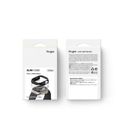Apple Watch Ultra 1/2/3 49 mm Ringke Slim tok 2x átlátszó/fekete - 9