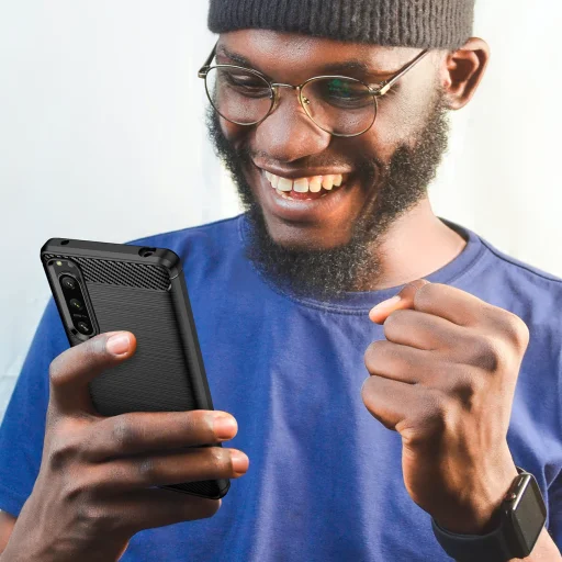 Sony Xperia 5 IV Carbon szénszál mintájú TPU tok fekete - 3