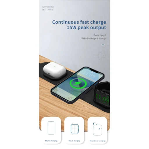 Összecsukható 3 az 1-ben MagSafe-kompatibilis vezeték nélküli töltő, utazótöltő 15W fekete - 11