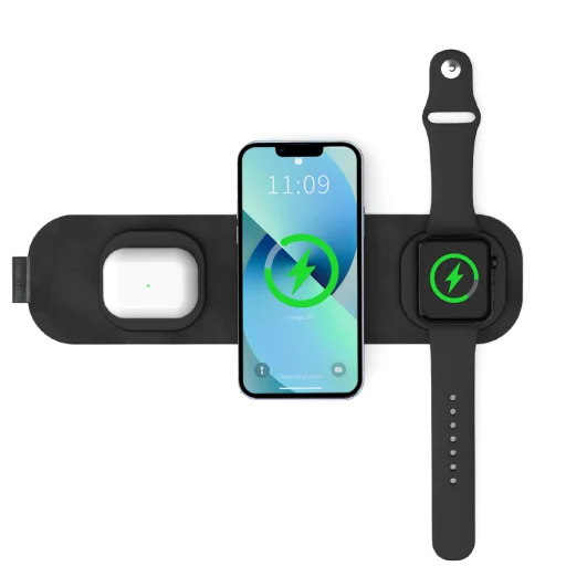 Összecsukható 3 az 1-ben MagSafe-kompatibilis vezeték nélküli töltő, utazótöltő 15W fekete - 14