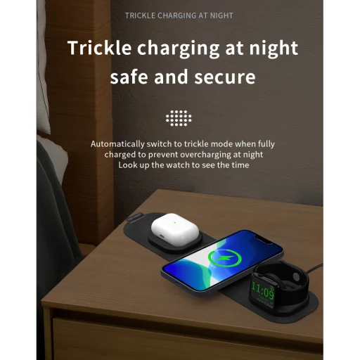 Összecsukható 3 az 1-ben MagSafe-kompatibilis vezeték nélküli töltő, utazótöltő 15W fekete - 5