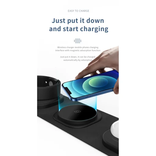 Összecsukható 3 az 1-ben MagSafe-kompatibilis vezeték nélküli töltő, utazótöltő 15W fekete - 6