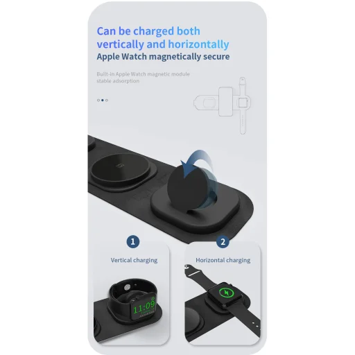 Összecsukható 3 az 1-ben MagSafe-kompatibilis vezeték nélküli töltő, utazótöltő 15W fekete - 7