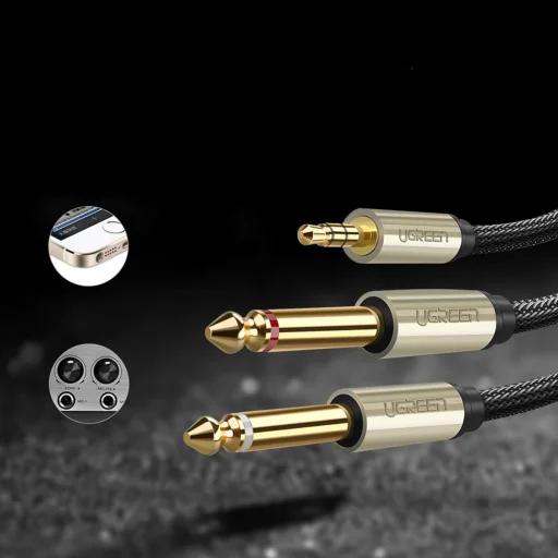 Ugreen AV126 3.5mm-es TRS kábel 2x TS 6.35mm - 2m szürke - 3