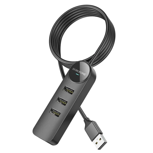 Borofone Erudite DH5 4 az 1-ben adapter USB - 4xUSB 2.0 1.2m fekete - 4