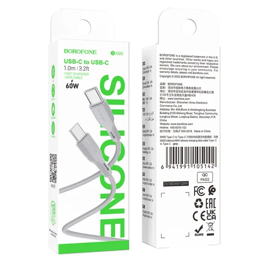 Borofone Method BX99 Type C - Type C kábel 60W 3A 1m szürke - 4