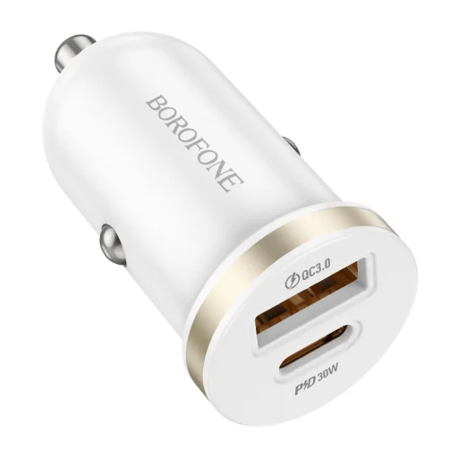 Borofone BZ22 autós töltő USB + Type C QC 3.0 PD 30W fehér - 1