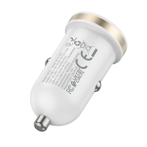 Borofone BZ22 autós töltő USB + Type C QC 3.0 PD 30W fehér - 6