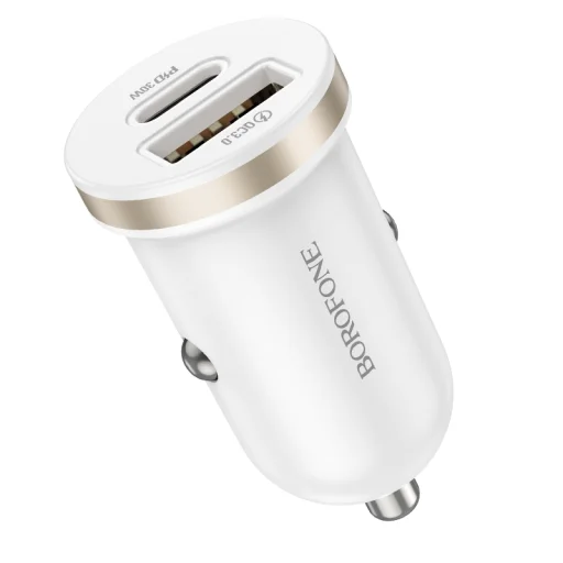 Borofone BZ22 autós töltő USB + Type C QC 3.0 PD 30W fehér - 2